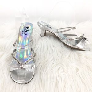 BTW Silver Crystal & Bow Dress Sandal Shoe